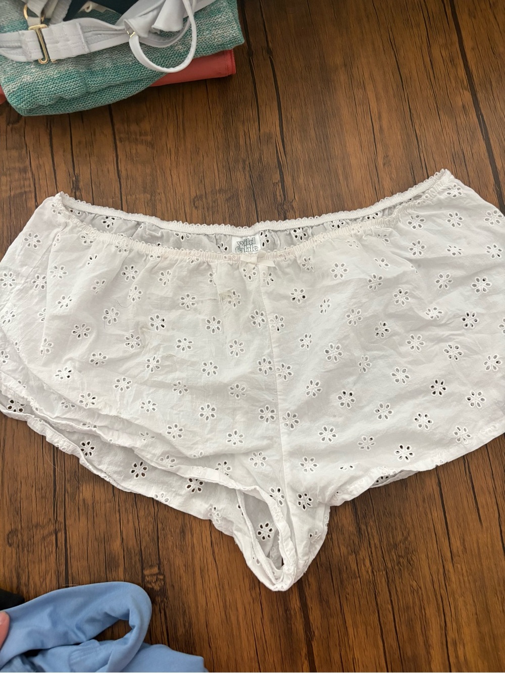 White Eyelet Cotton Sleep Shorts - Unknown Brand
